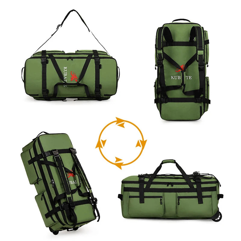 Wheeled nylon duffel bag large capacity rolling multipurpose travel backpack - product image