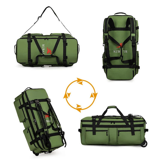 Wheeled nylon duffel bag large capacity rolling multipurpose travel backpack - product image