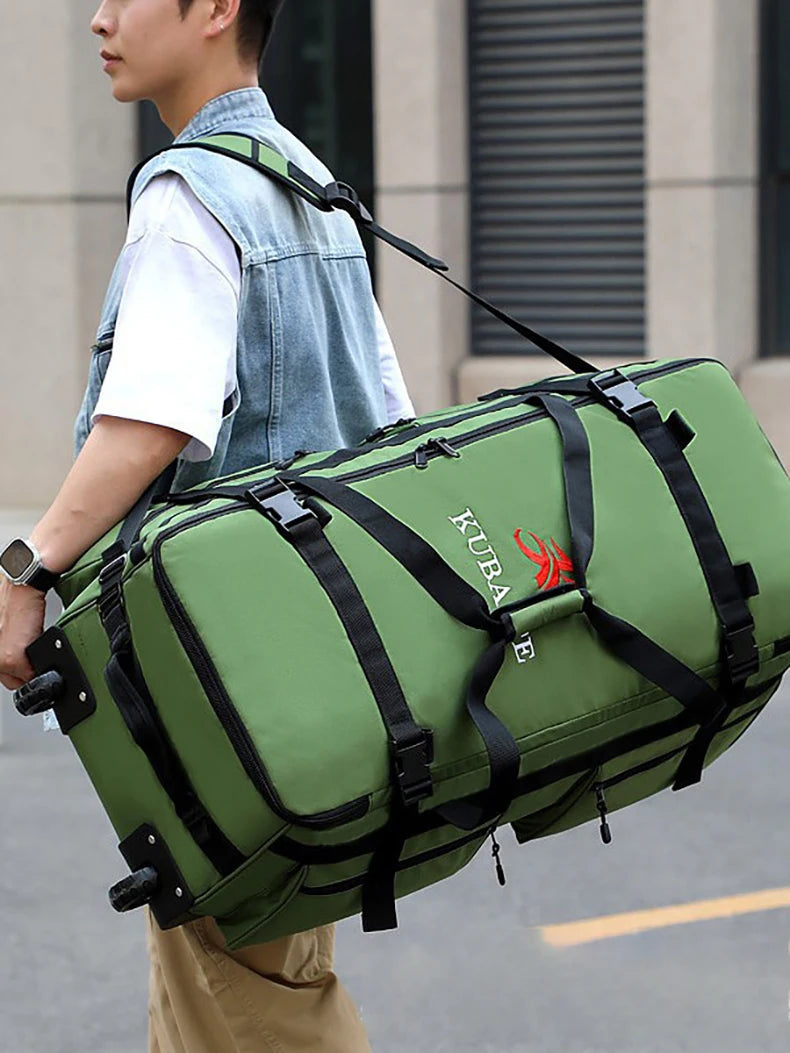 Wheeled nylon duffel bag large capacity rolling multipurpose travel backpack - product image