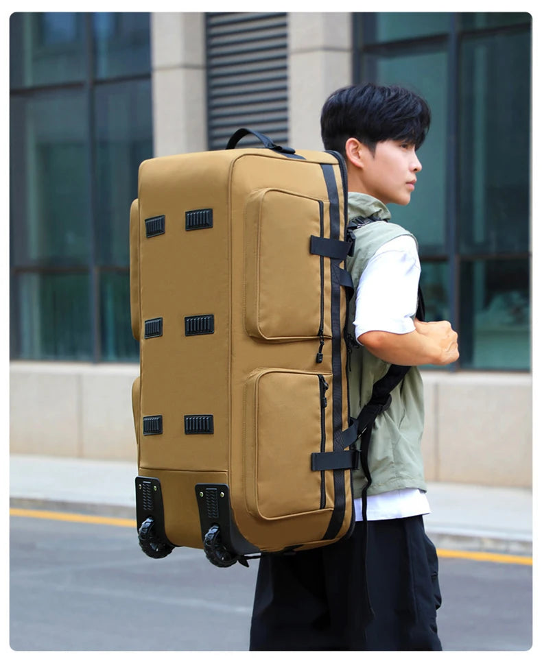 Wheeled nylon duffel bag large capacity rolling multipurpose travel backpack - product image