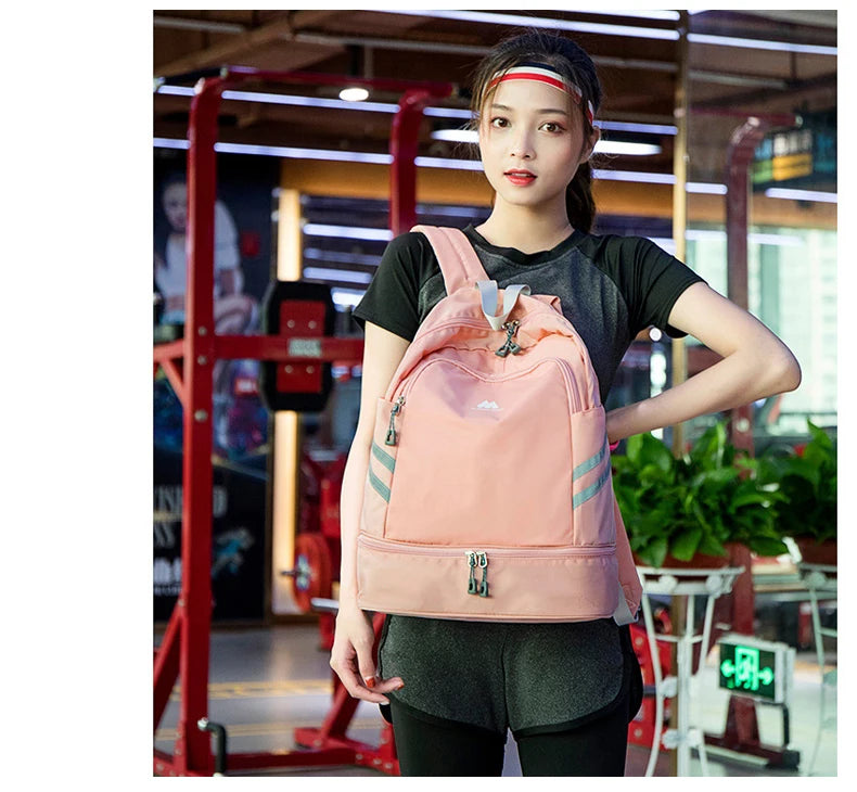 Women’s gym backpack with shoes pocket dry wet separation drawstring nylon - product image
