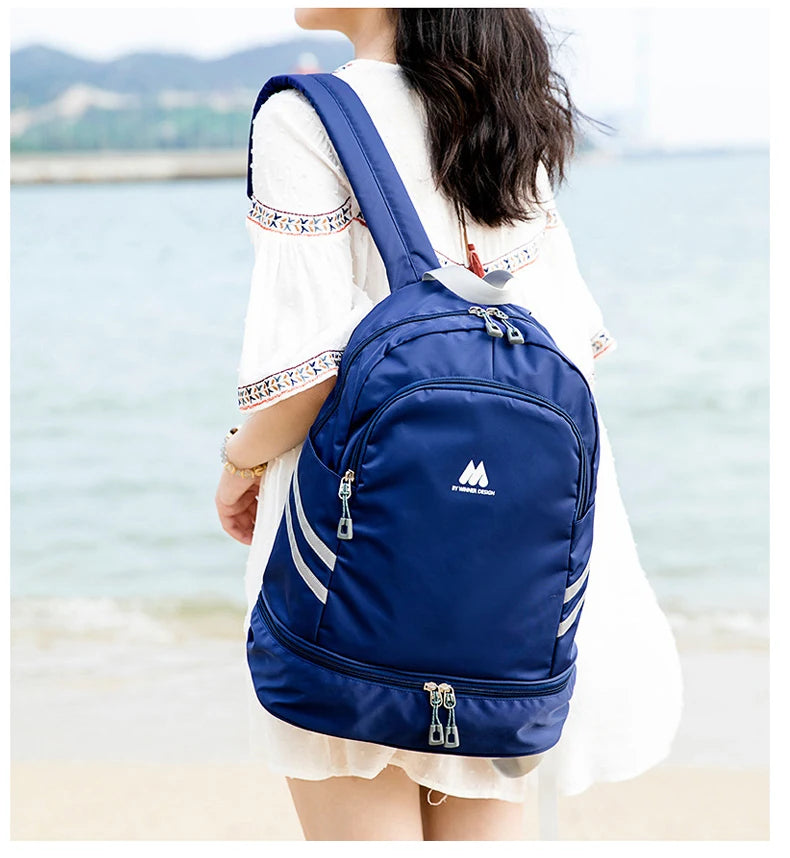 Women’s gym backpack with shoes pocket dry wet separation drawstring nylon - product image