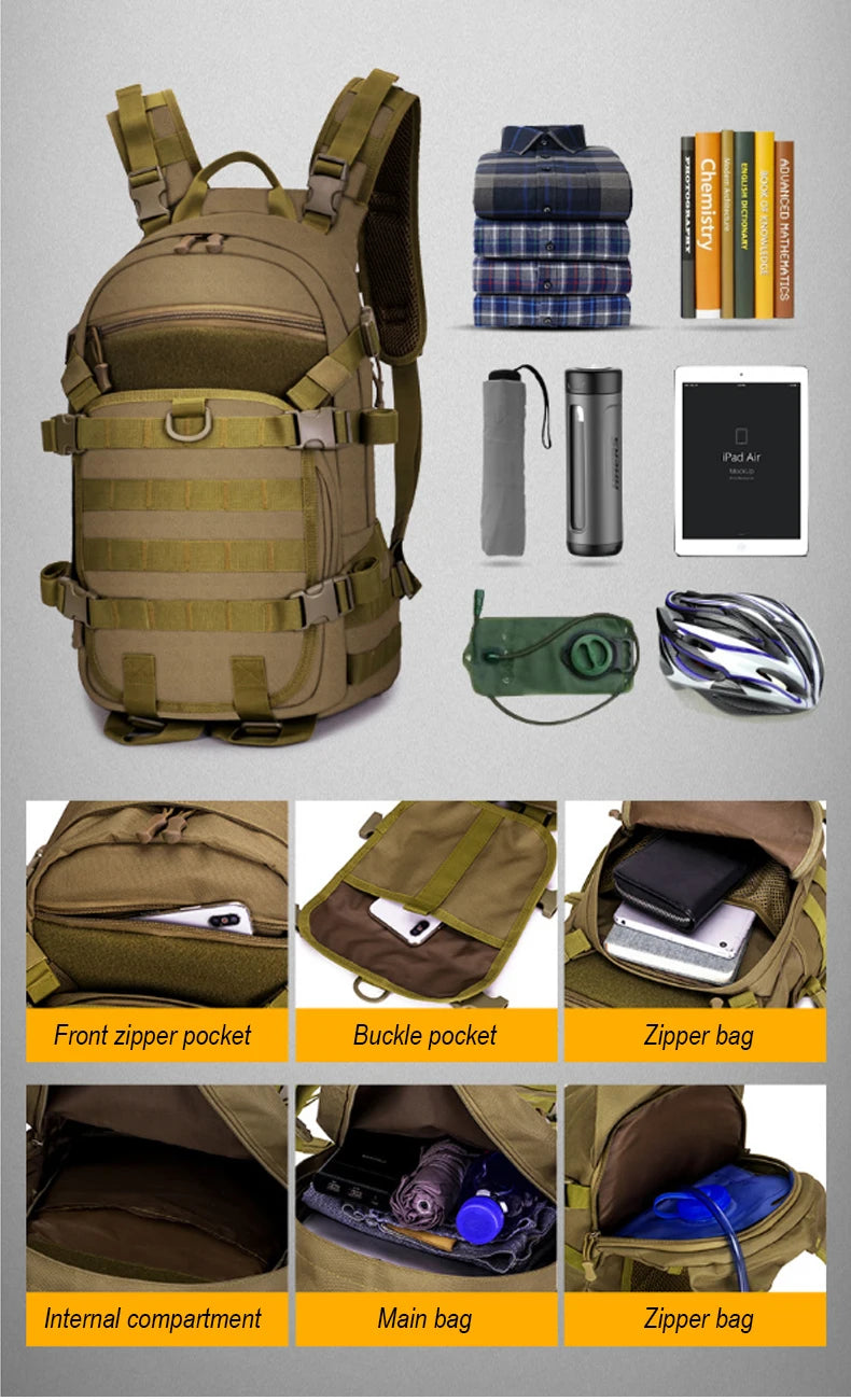 25l tactical military softback backpack with molle system, nylon - product image