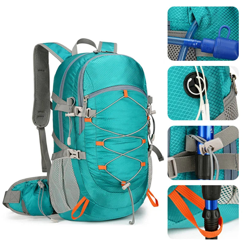 40l foldable waterproof nylon camping hiking backpack with detachable pouch - product image