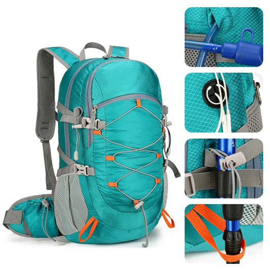 40l foldable waterproof nylon camping hiking backpack with detachable pouch - product image