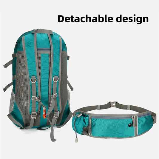 40l foldable waterproof nylon camping hiking backpack with detachable pouch - product image