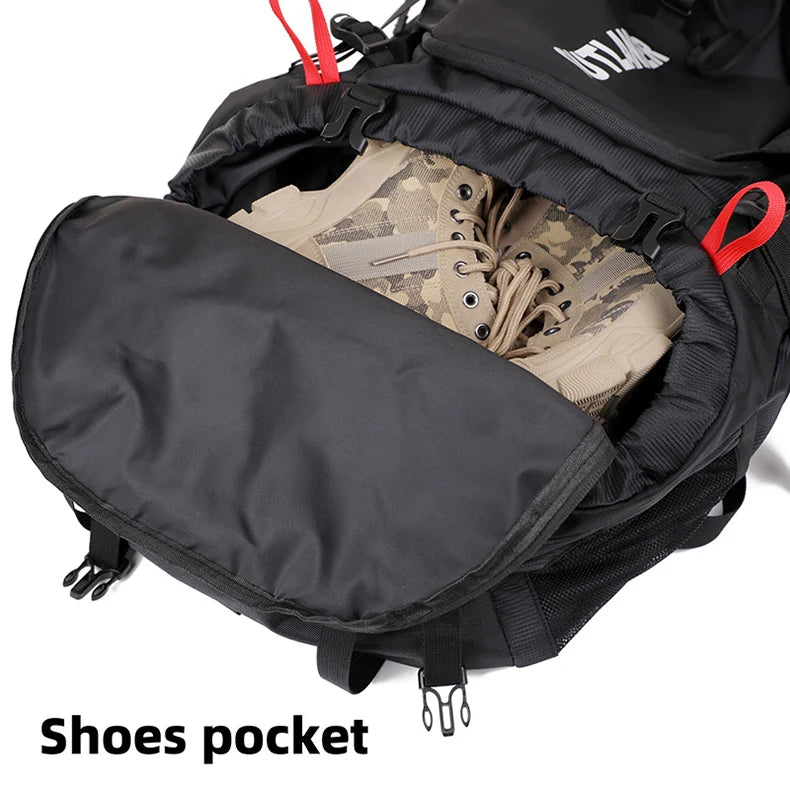 60l large capacity waterproof nylon camping backpack with rain cover - product image