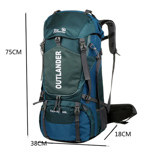 60l large capacity waterproof nylon camping backpack with rain cover - product image