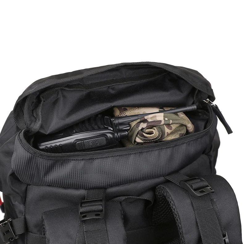 60l large capacity waterproof nylon camping backpack with rain cover - product image