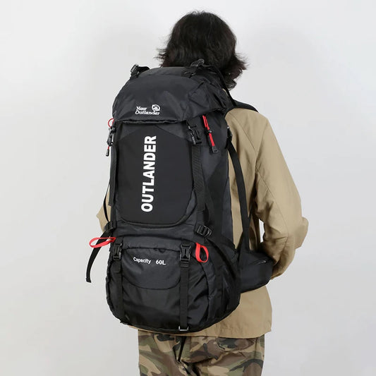 60l large capacity waterproof nylon camping backpack with rain cover - product image