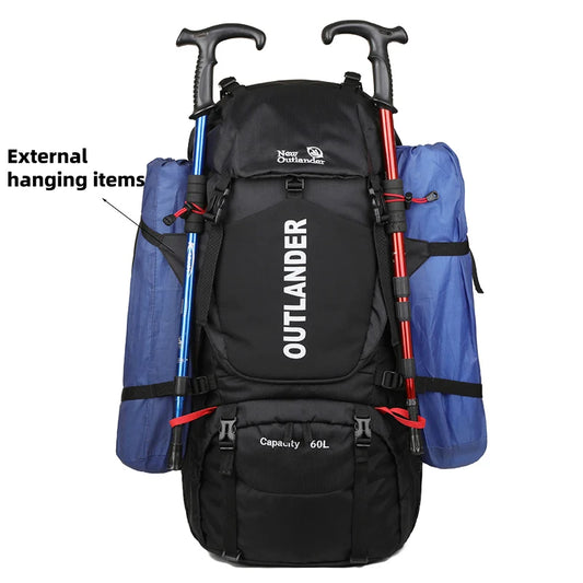 60l large capacity waterproof nylon camping backpack with rain cover - product image
