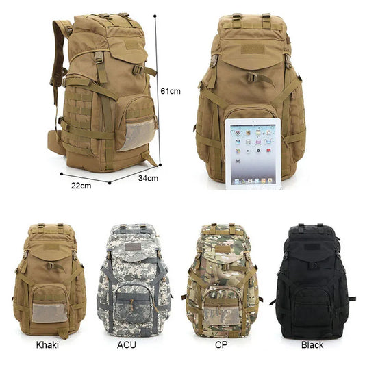 60l softback molle waterproof camping backpack with nylon material, multi colors - product image