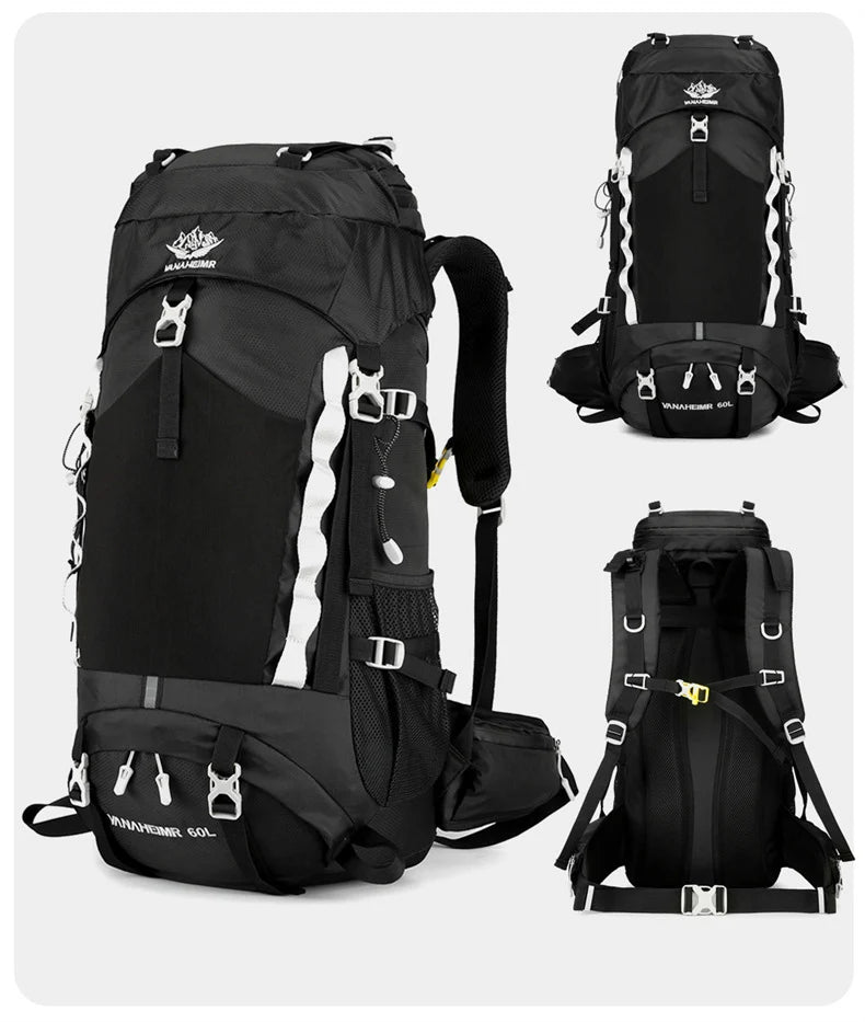60l waterproof nylon camping hiking backpack with rain cover - product image