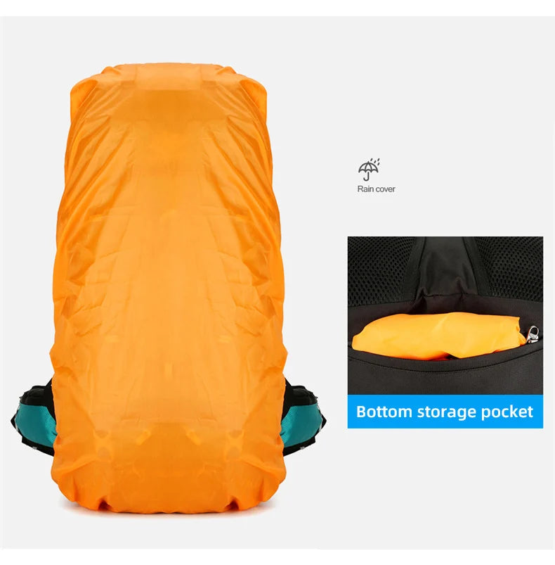 60l waterproof nylon camping hiking backpack with rain cover - product image