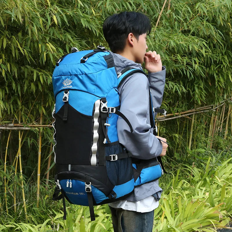 60l waterproof nylon camping hiking backpack with rain cover - product image