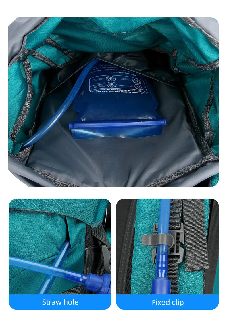 60l waterproof nylon travel camping hiking backpack with rain cover - product image