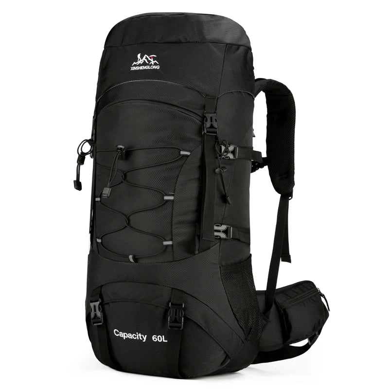 60l waterproof nylon travel camping hiking backpack with rain cover - product image