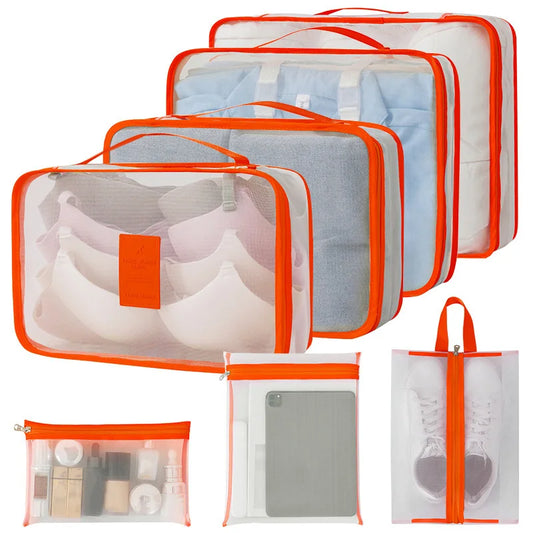 7-piece nylon travel organizer mesh packing cubes set for luggage storage - product image