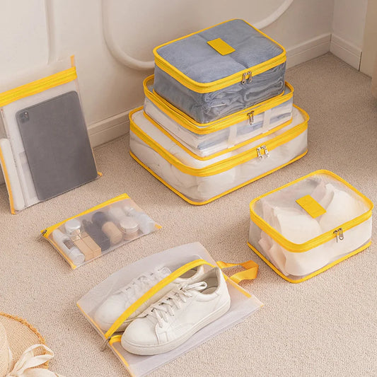 7-piece nylon travel organizer mesh packing cubes set for luggage storage - product image