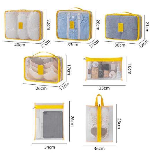 7-piece nylon travel organizer mesh packing cubes set for luggage storage - product image