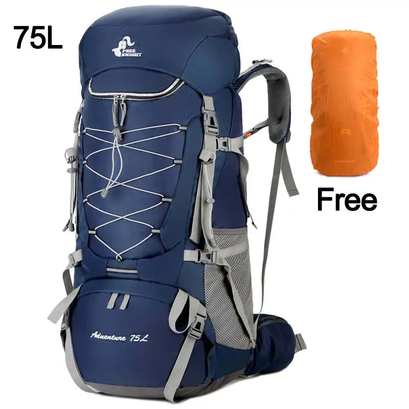 75l large capacity camping backpack with rain cover, nylon material - product image