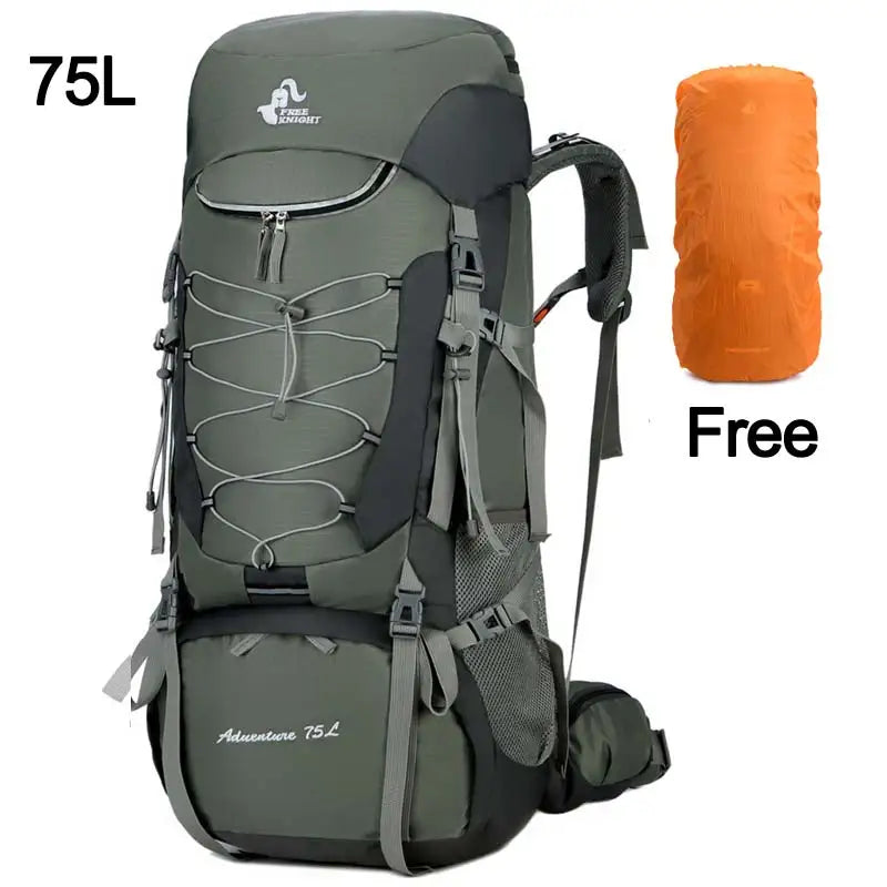 75l large capacity camping backpack with rain cover, nylon material - product image