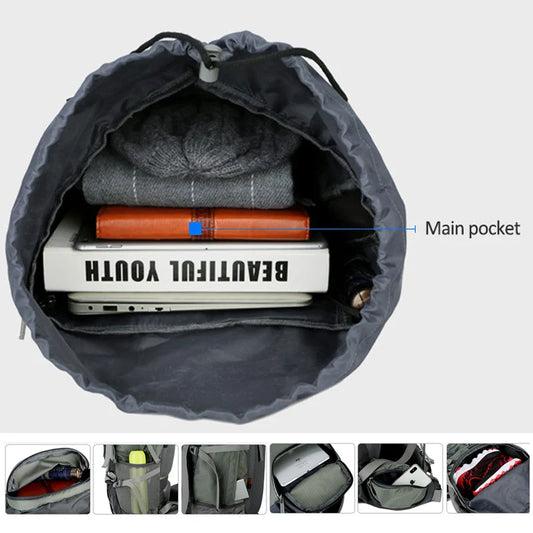 75l large capacity camping backpack with rain cover, nylon material - product image