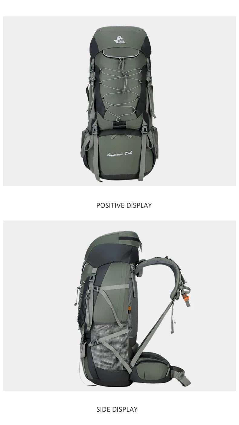 75l large capacity camping backpack with rain cover, nylon material - product image