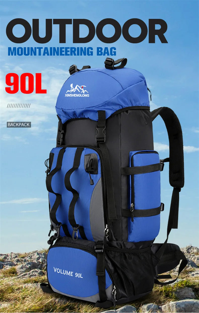 90l waterproof large capacity hiking trekking backpack with nylon material - product image
