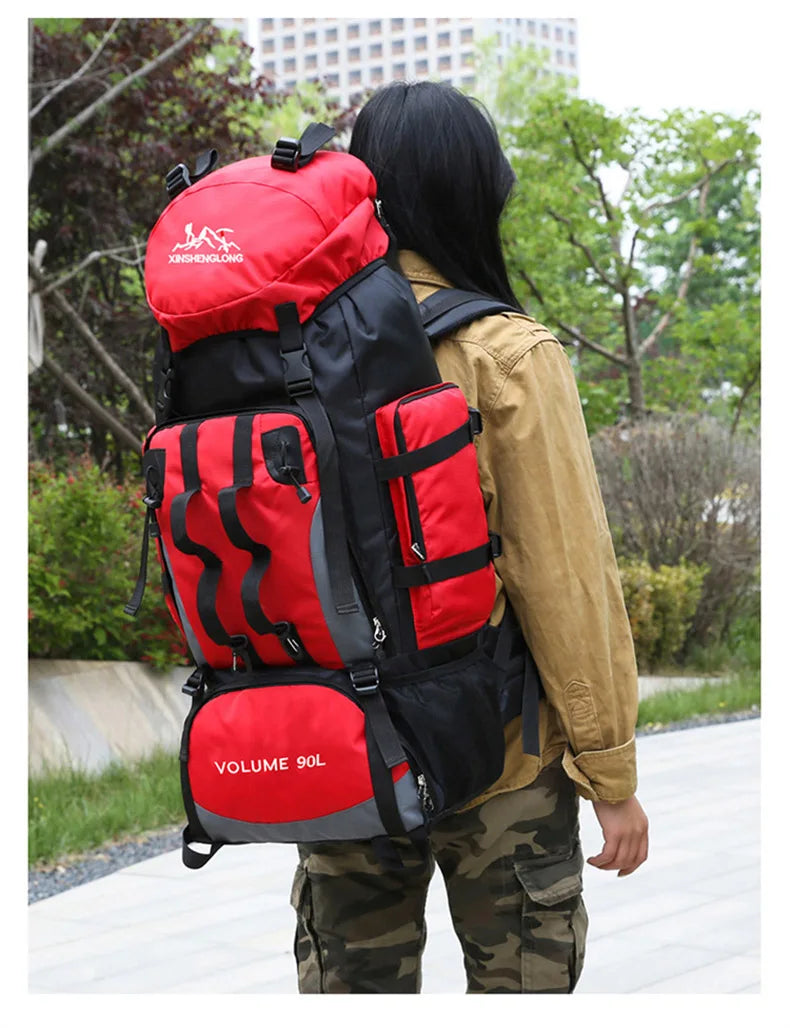 90l waterproof large capacity hiking trekking backpack with nylon material - product image