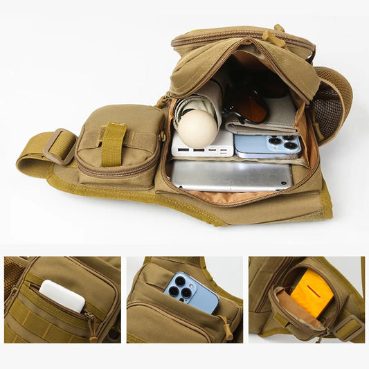 Camping climbing nylon chest pouch molle system multi-compartment waist fanny pack - product image