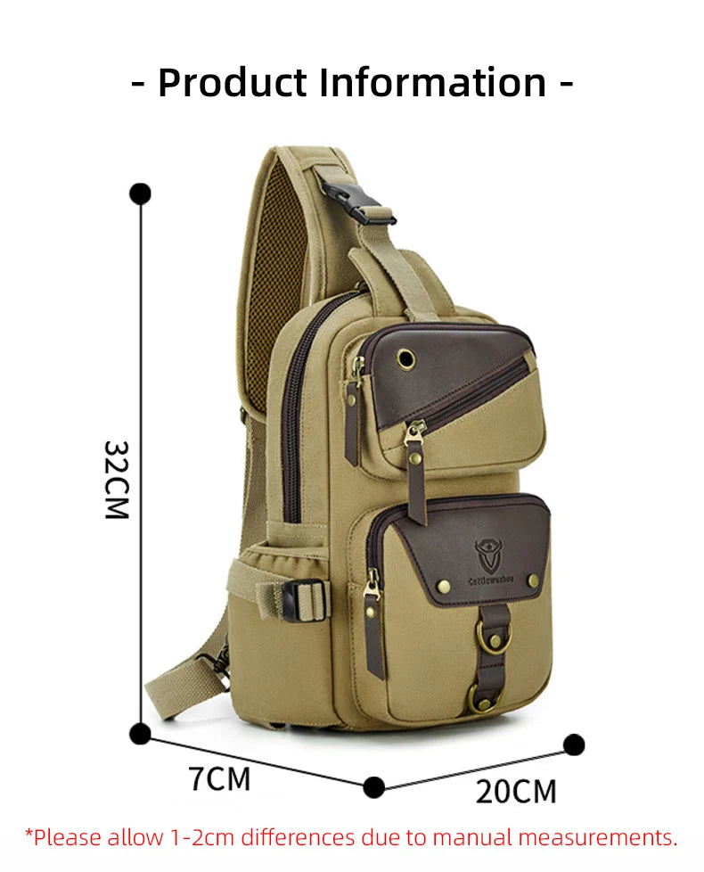 Camping shoulder bag canvas multi-pocket headphone jack detachable strap - product image