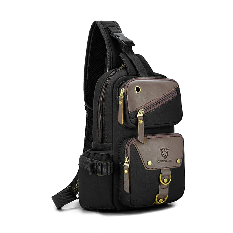 Camping shoulder bag canvas multi-pocket headphone jack detachable strap - product image
