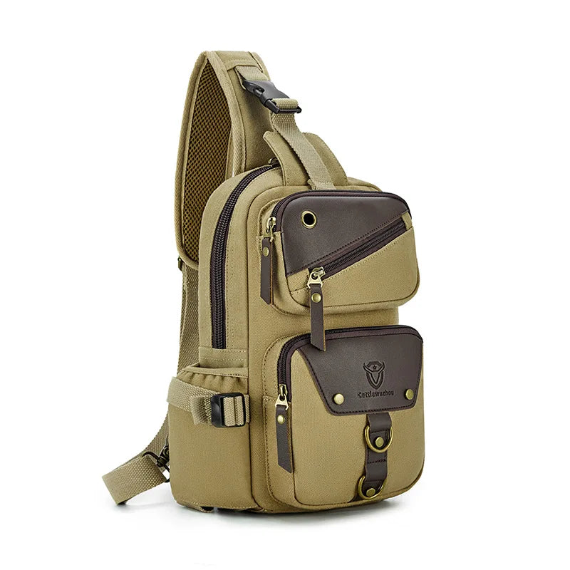 Camping shoulder bag canvas multi-pocket headphone jack detachable strap - product image