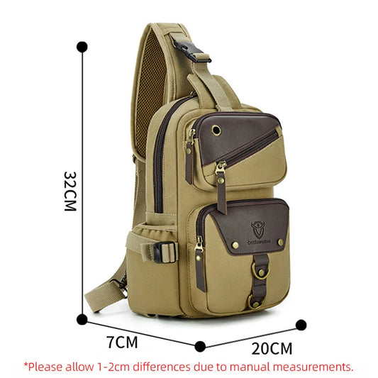 Camping shoulder bag canvas multi-pocket headphone jack detachable strap - product image