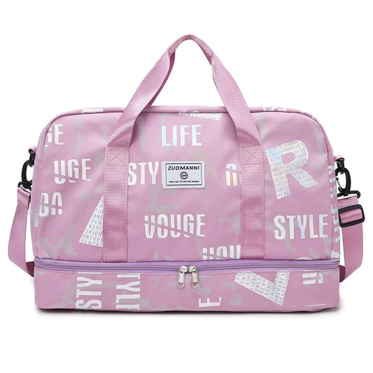 Dry wet separation fitness duffel bag letter print large capacity outdoor hiking - product image