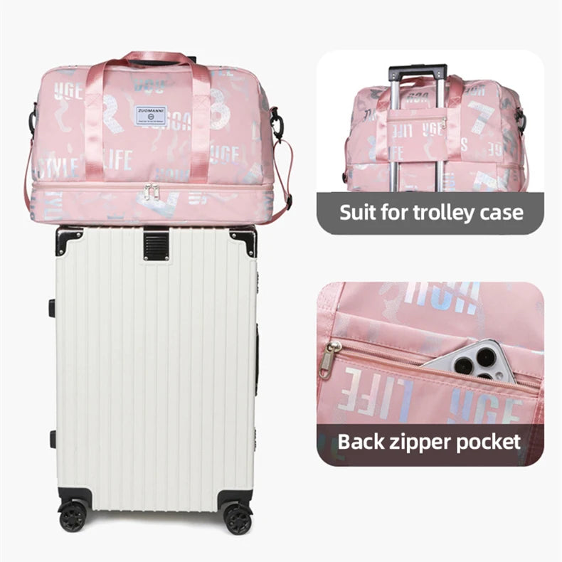 Dry wet separation fitness duffel bag letter print large capacity outdoor hiking - product image
