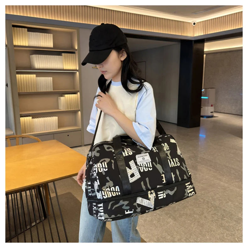 Dry wet separation fitness duffel bag letter print large capacity outdoor hiking - product image