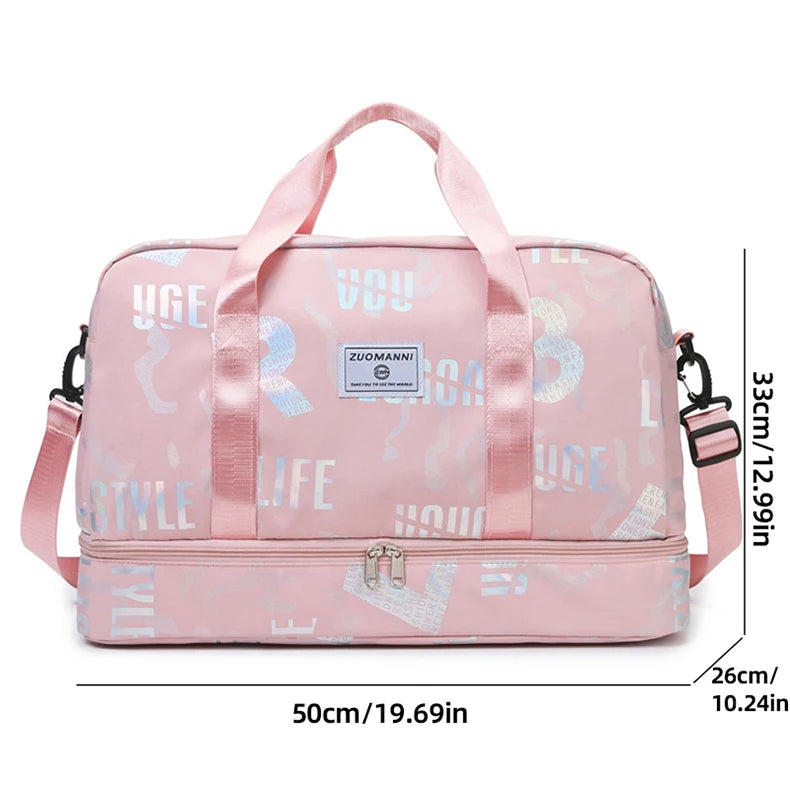 Dry wet separation fitness duffel bag letter print large capacity outdoor hiking - product image