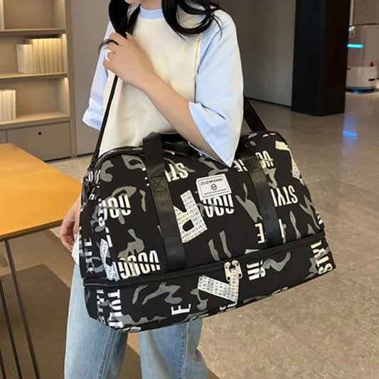 Dry wet separation fitness duffel bag letter print large capacity outdoor hiking - product image