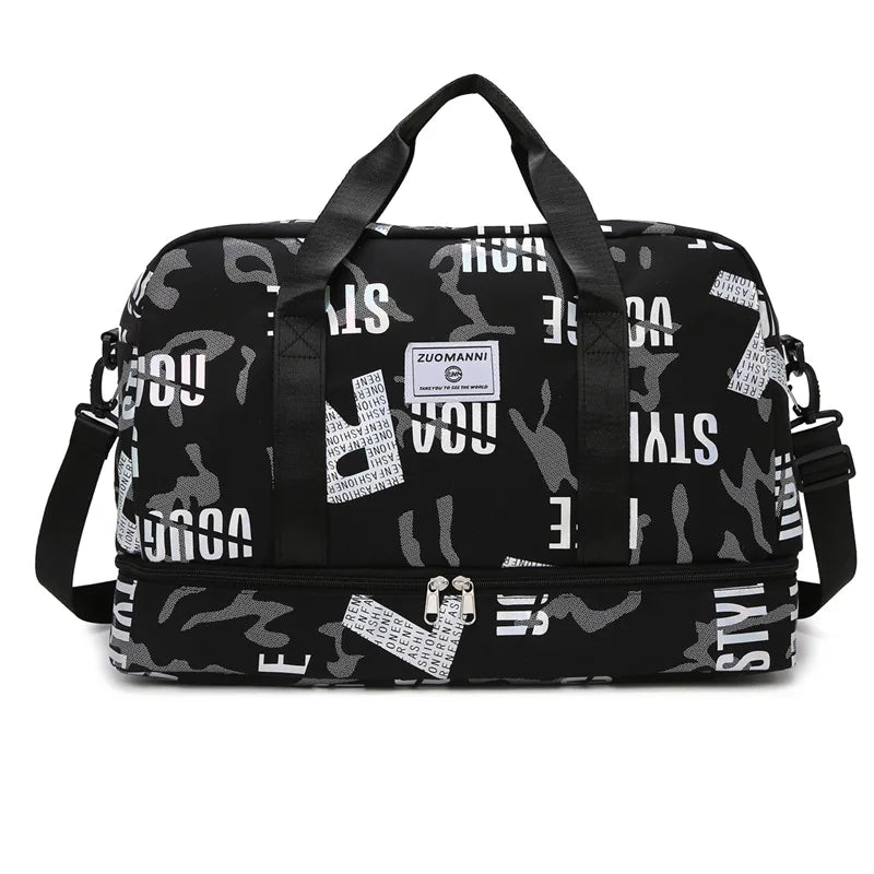 Dry wet separation fitness duffel bag letter print large capacity outdoor hiking - product image