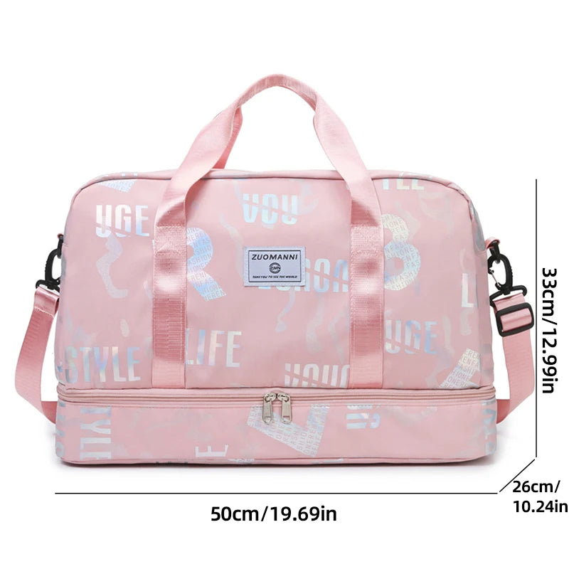 Dry wet separation fitness duffel bag letter print large capacity outdoor hiking - product image