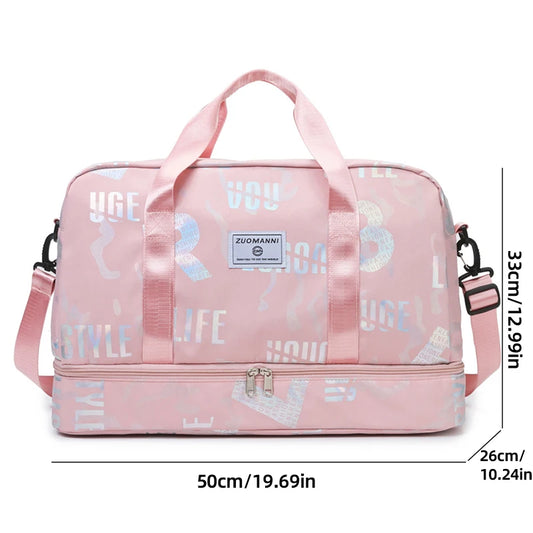 Dry wet separation fitness duffel bag letter print large capacity outdoor hiking - product image