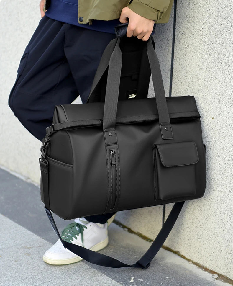 Gym duffel bag with wet dry separation laptop shoe compartment removable strap - product image