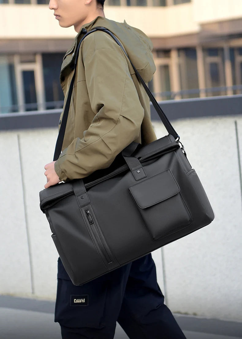 Gym duffel bag with wet dry separation laptop shoe compartment removable strap - product image