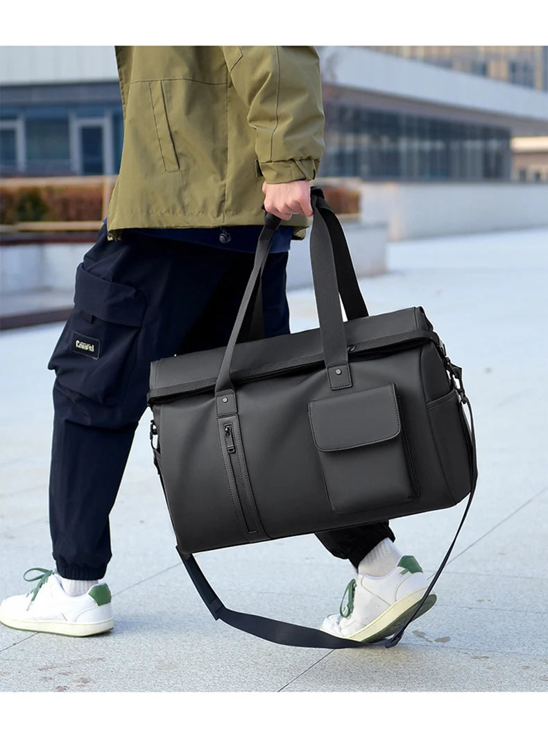 Gym duffel bag with wet dry separation laptop shoe compartment removable strap - product image
