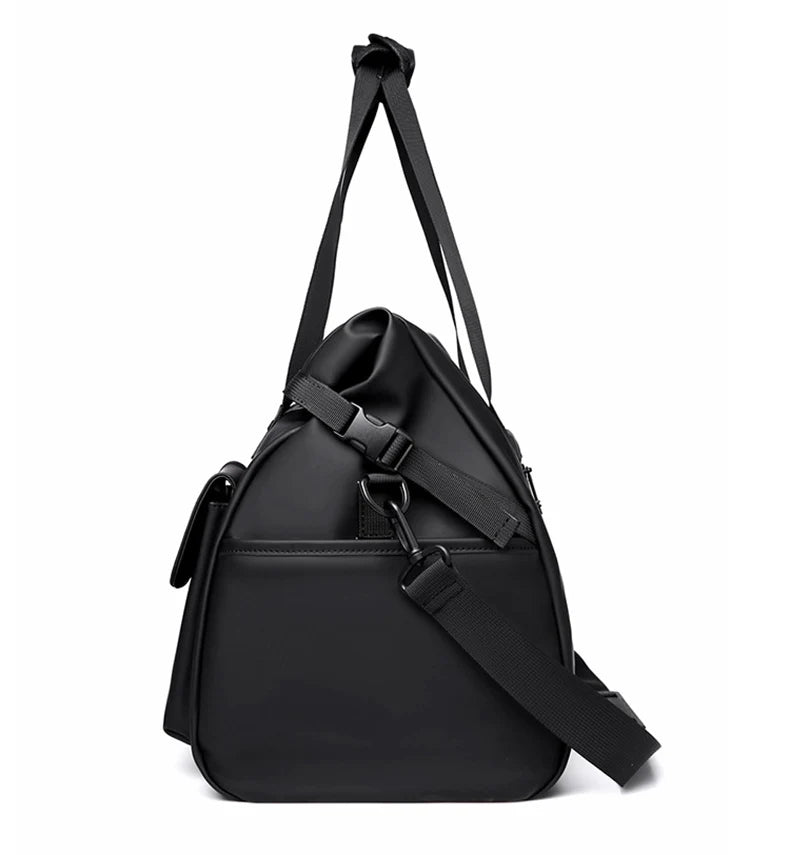 Gym duffel bag with wet dry separation laptop shoe compartment removable strap - product image