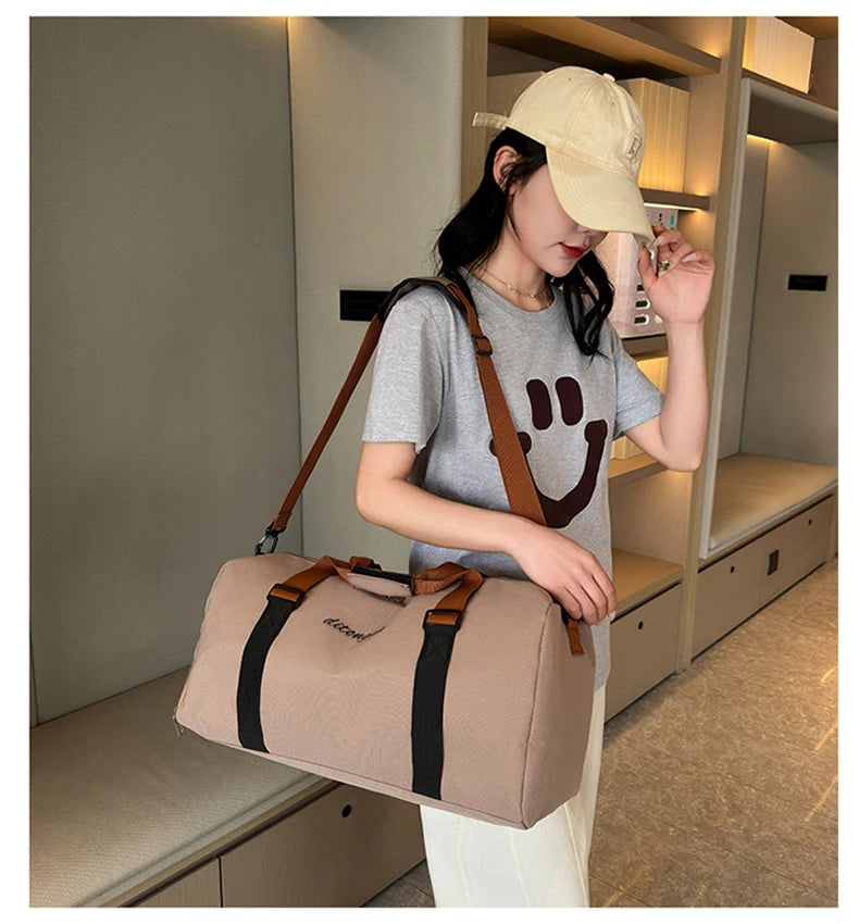 Gym duffel bag with wet dry separation yoga mat holder removable strap oxford - product image