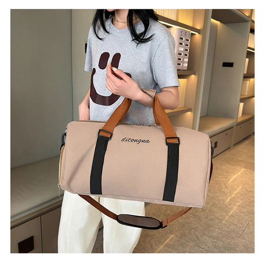 Gym duffel bag with wet dry separation yoga mat holder removable strap oxford - product image