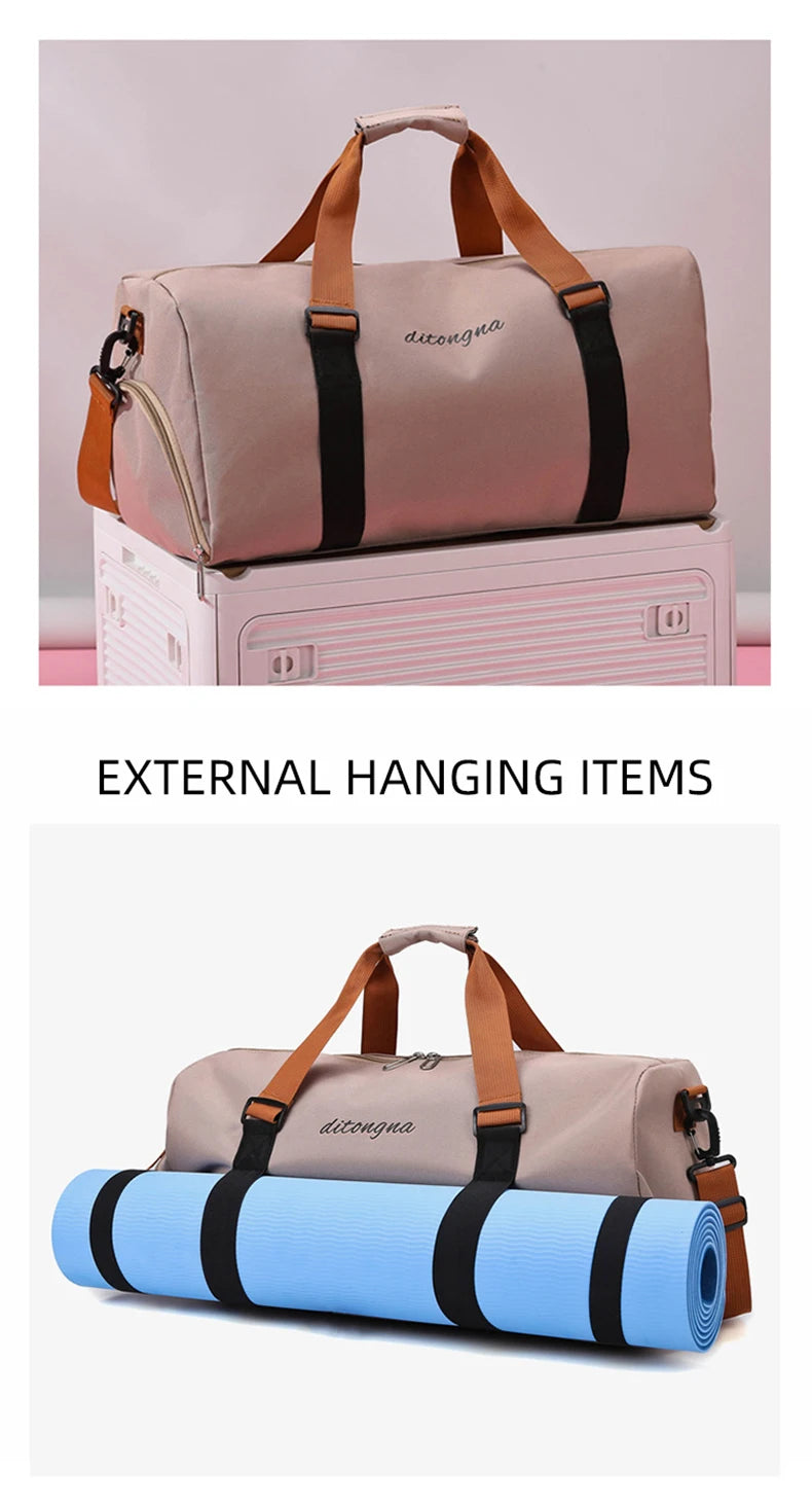 Gym duffel bag with wet dry separation yoga mat holder removable strap oxford - product image